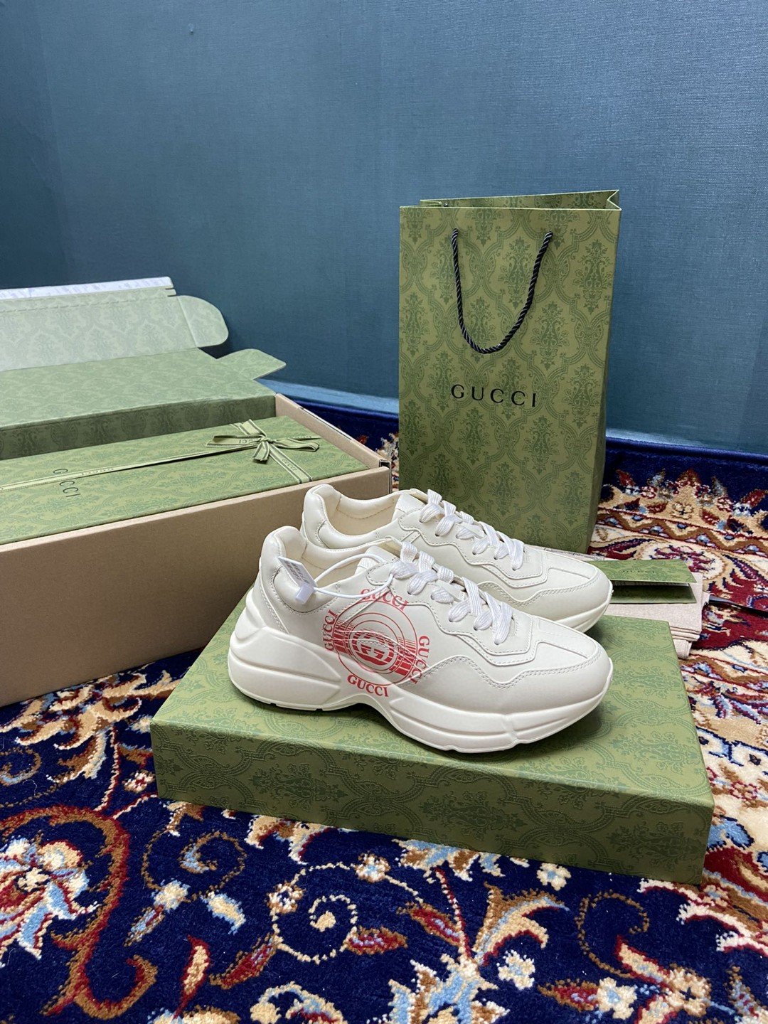 (1:1 replica) Gucci Women s Rhyton Sneakers With Gucci White Ivory For Women 646509