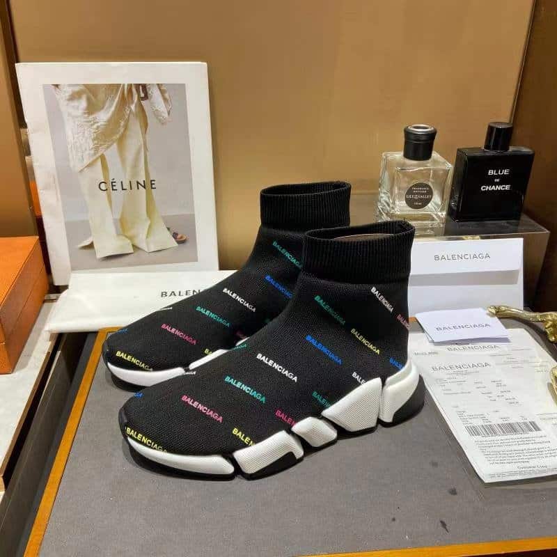 (1:1 replica) Balenciaga Speed 2.0 Allover Logo Recycled Knit Trainers Black For Women