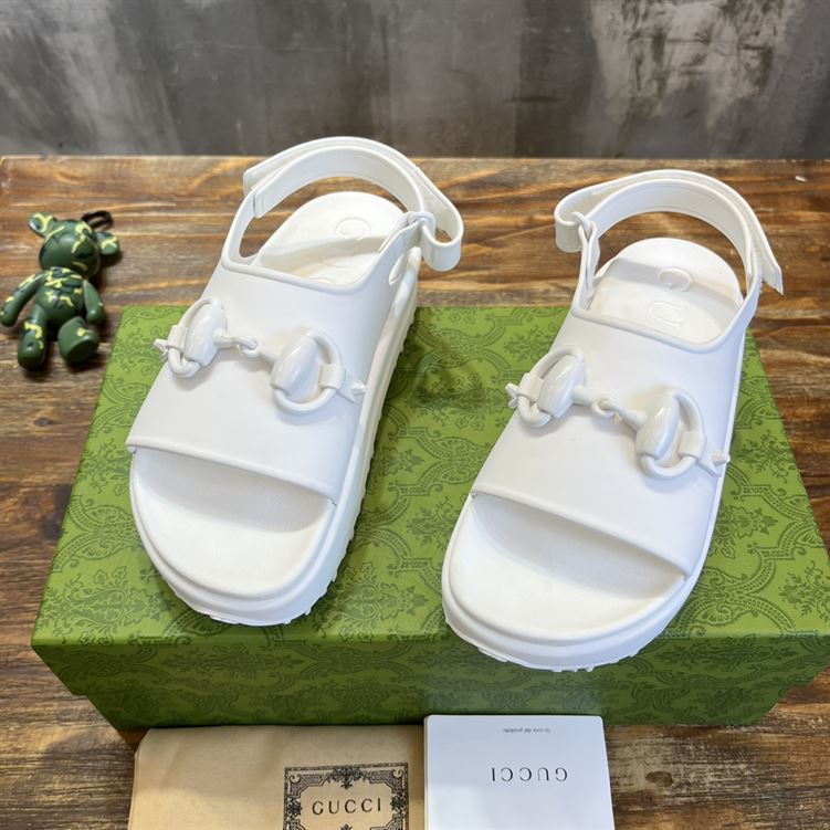 (1:1 replica) GUCCI WOMEN S HORSEBIT FLATFORM SANDAL WHITE RUBBER GSL017