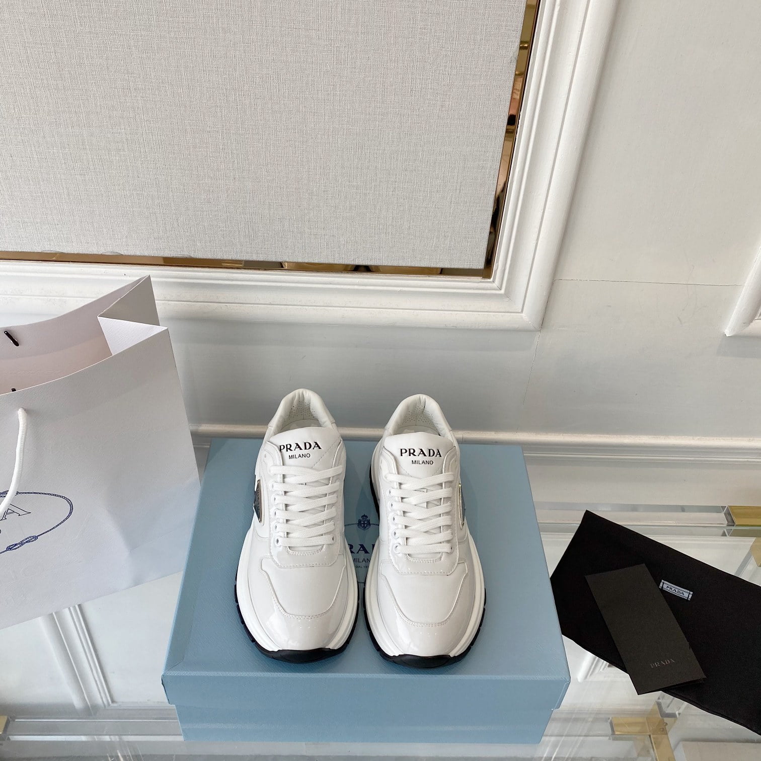 (1:1 replica) Prada Prax 01 Re-Nylon And Brushed Sneakers White For Women 1.8in/45mm PRD 2EE369_3LF5_F0009_F_G000