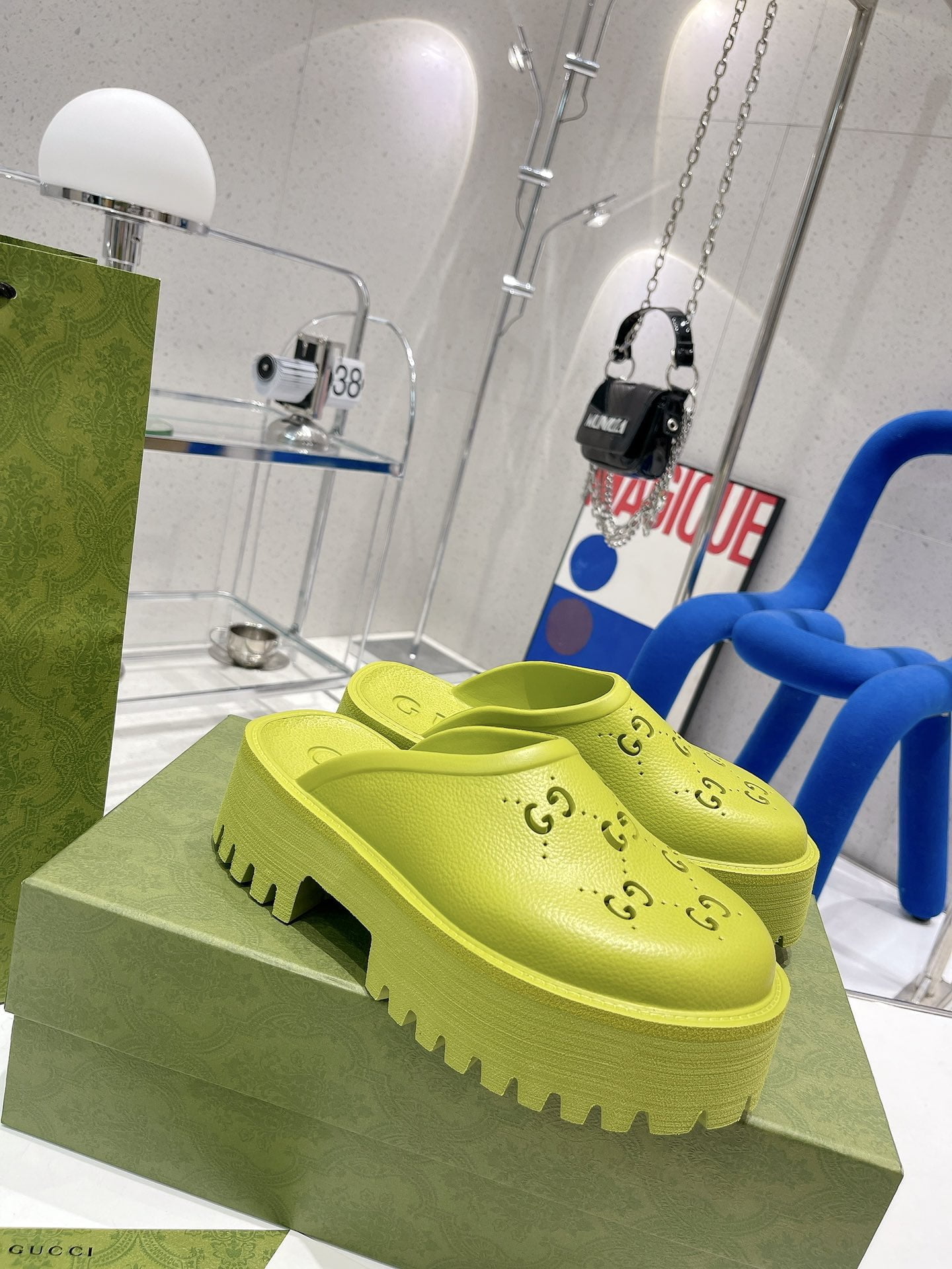 (1:1 replica) Gucci Women s Platform Perforated G Sandal Light Green For Women GG