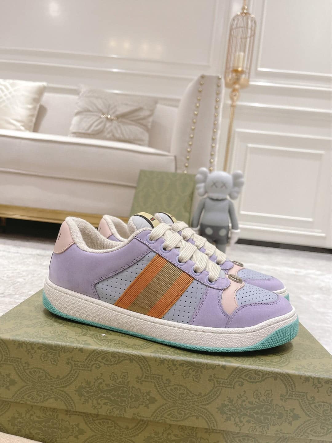 (1:1 replica) Gucci Women s Gucci Lovelight Screener Sneaker Lilac For Women 708295 0YIA0 5380