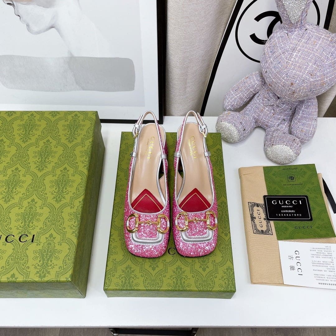 (1:1 replica) Gucci Lovelight Slingback Mid-Heel With Horsebit Silver For Women GG
