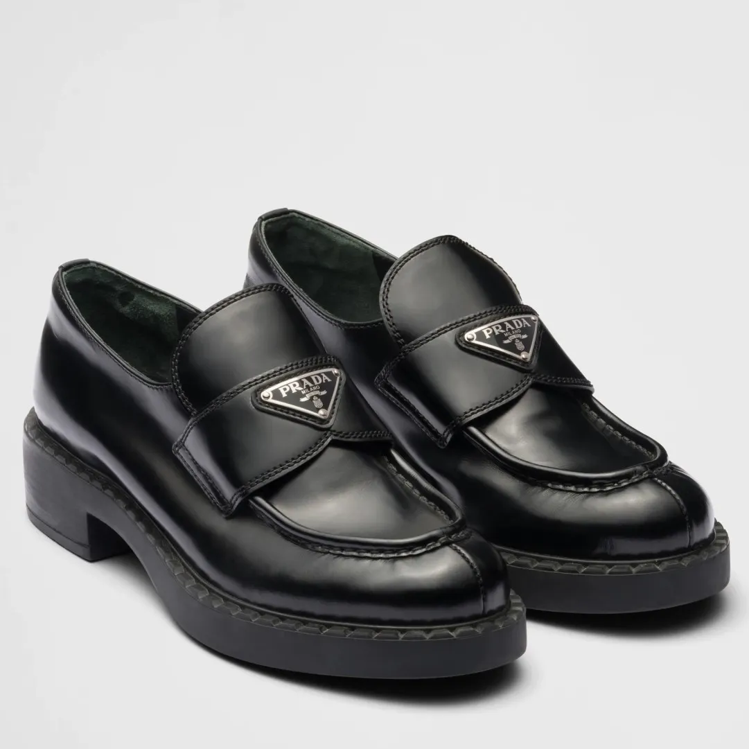 (1:1 replica) Prada Women s Loafers In Black Brushed Leather PRL002