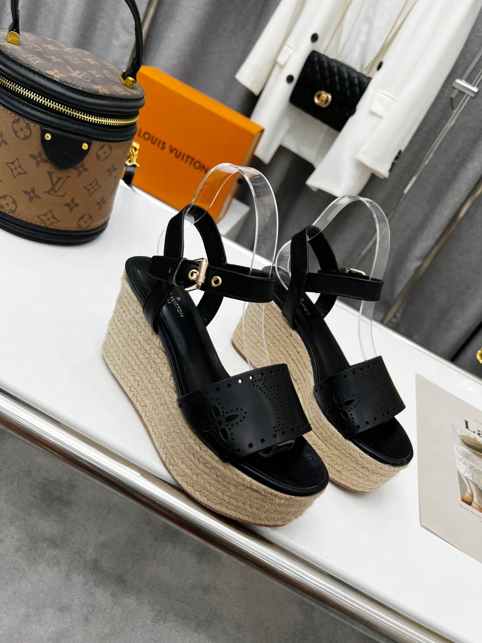 (1:1 replica) Louis Vuitton Women s Starboard Wedge Sandal Black For Women LV