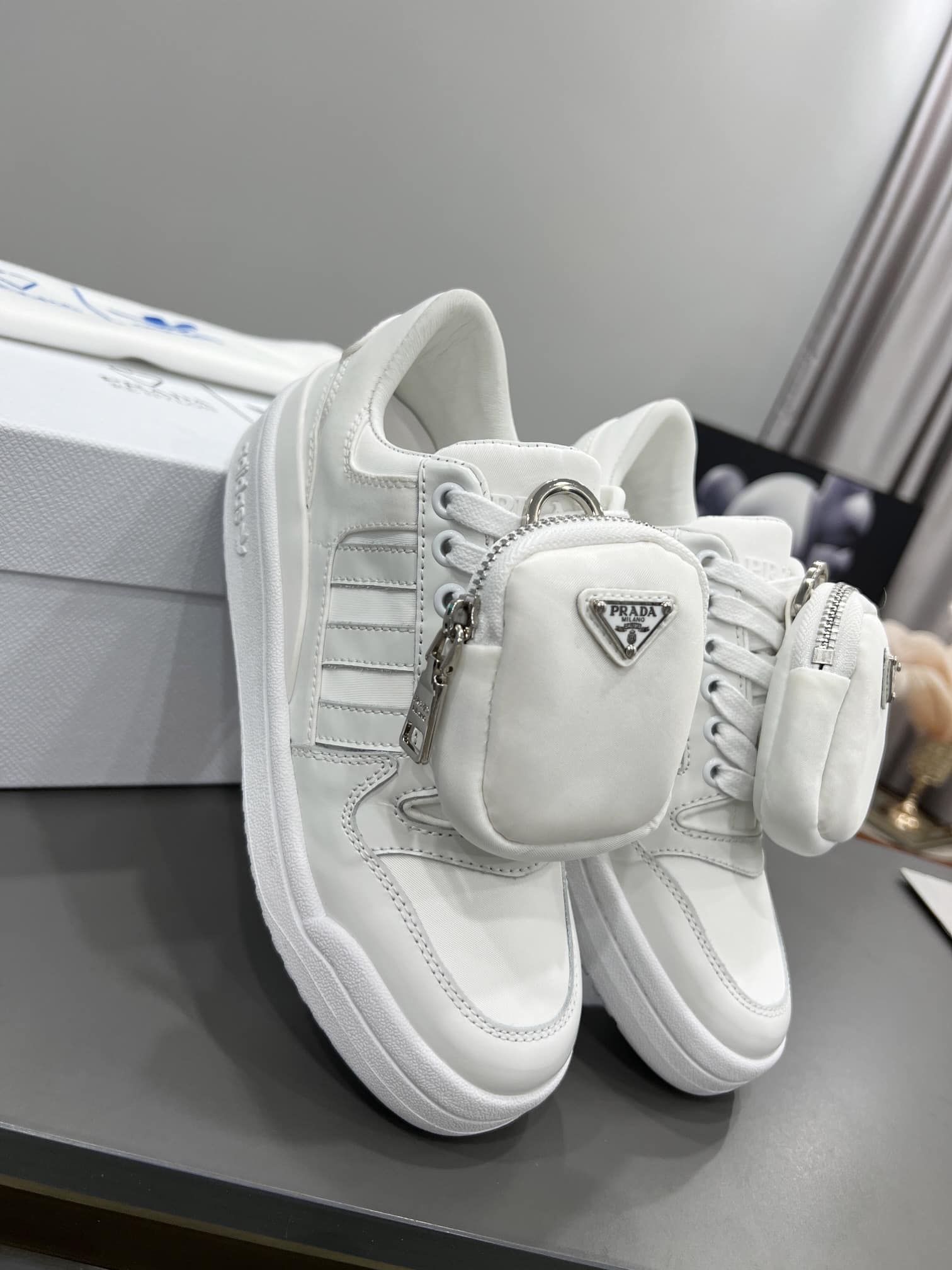 (1:1 replica) Prada Adidas For Prada Re-Nylon Forum Sneakers White For Women 1.6in/40mm PRD 2EG390_3LJX_F01CD