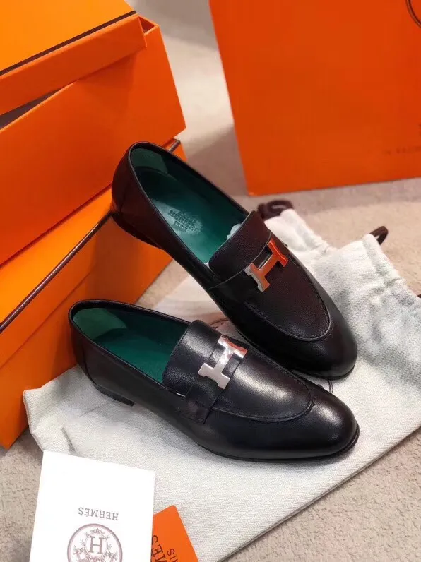 (1:1 replica) Hermes Women s Paris Loafers In Noir Goatskin HM084