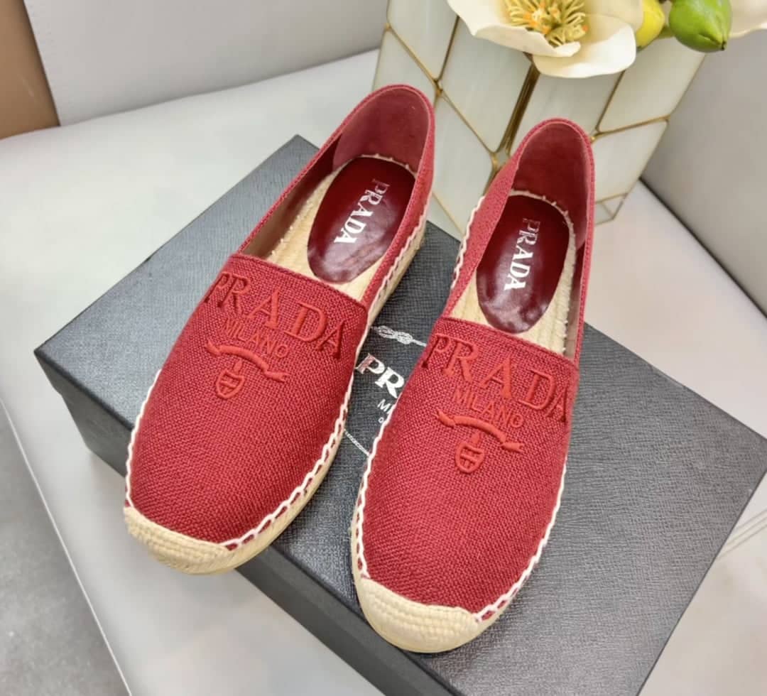 (1:1 replica) Prada Linen Espadrilles Red For Women 0.8in/20mm PRD