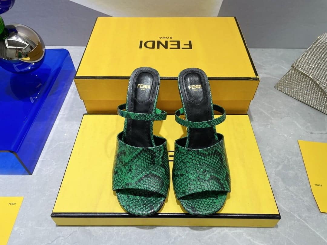 (1:1 replica) Fendi First Green Python High-Heeled Sandals For Women