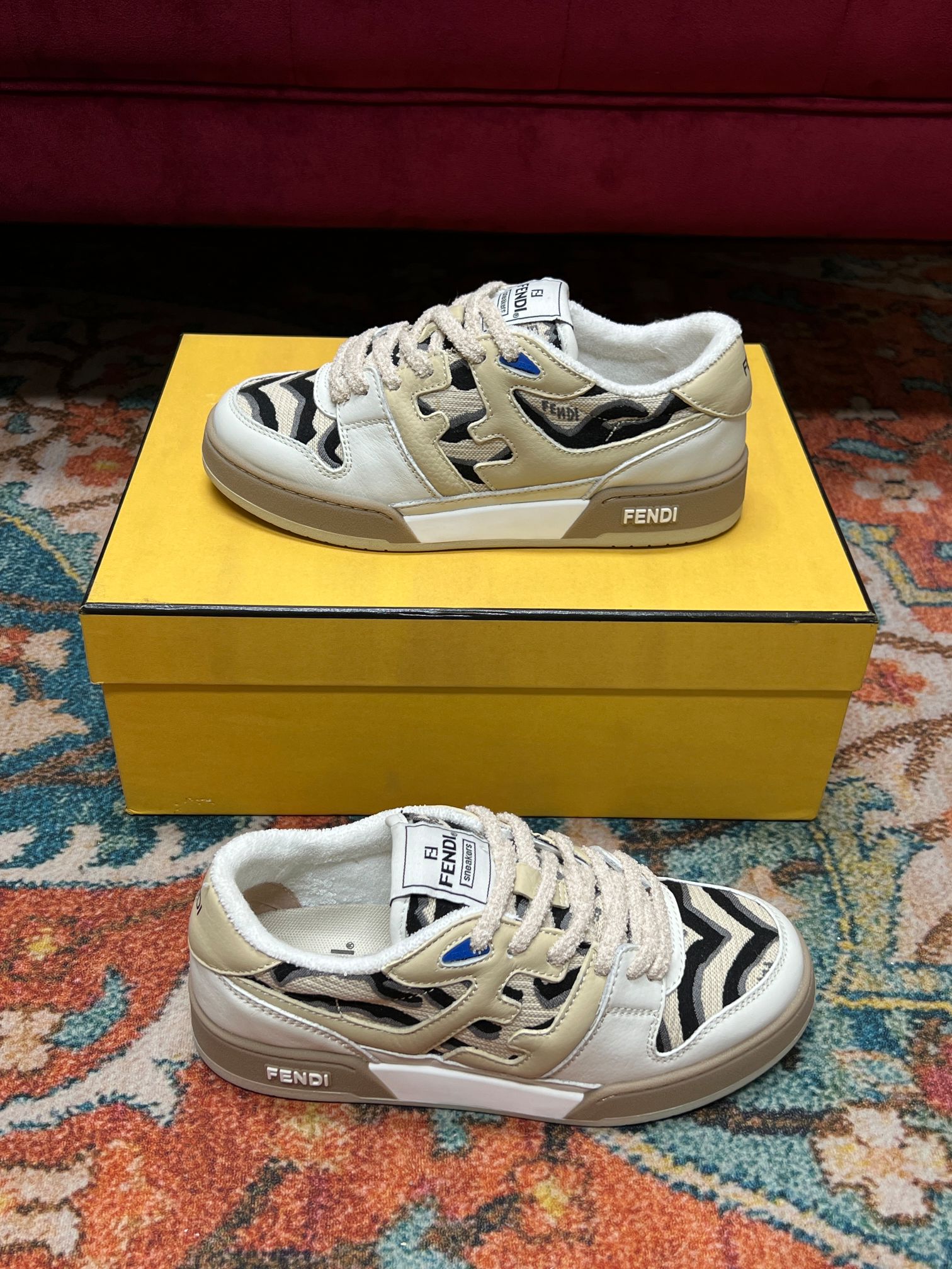 (1:1 replica) Fendi Match Low Tops In Beige For Women