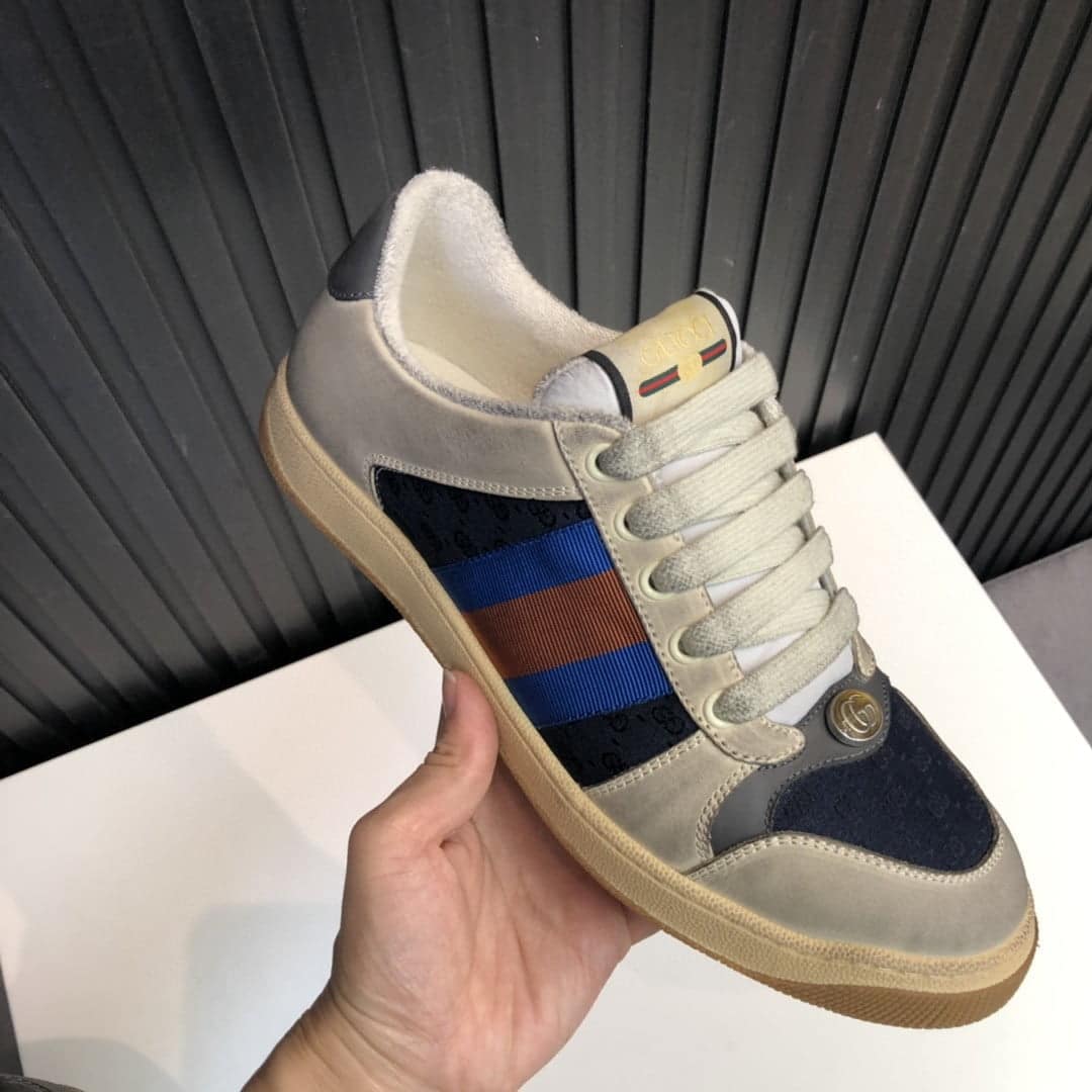 (1:1 replica) Gucci Women s GG Screener Distressed White Blue For Women 546551 99W20 4368