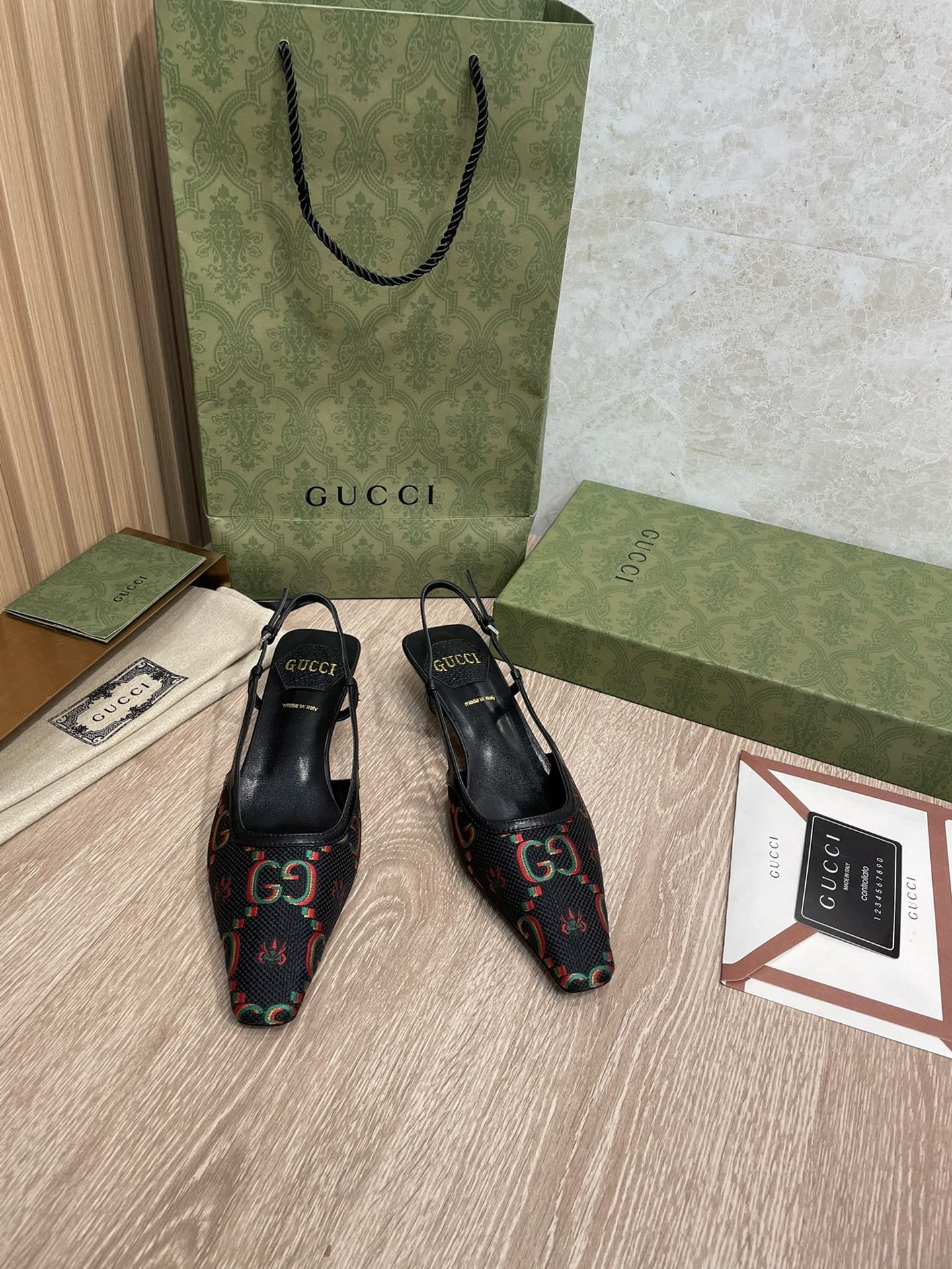 (1:1 replica) Gucci Women s GG Slingback Pump By And Mesh With GG Crystals Black For Women GG