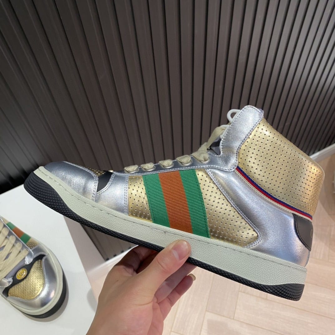 (1:1 replica) Gucci Women s Screener High-top Sneakers Silver Gold For Women 5634850