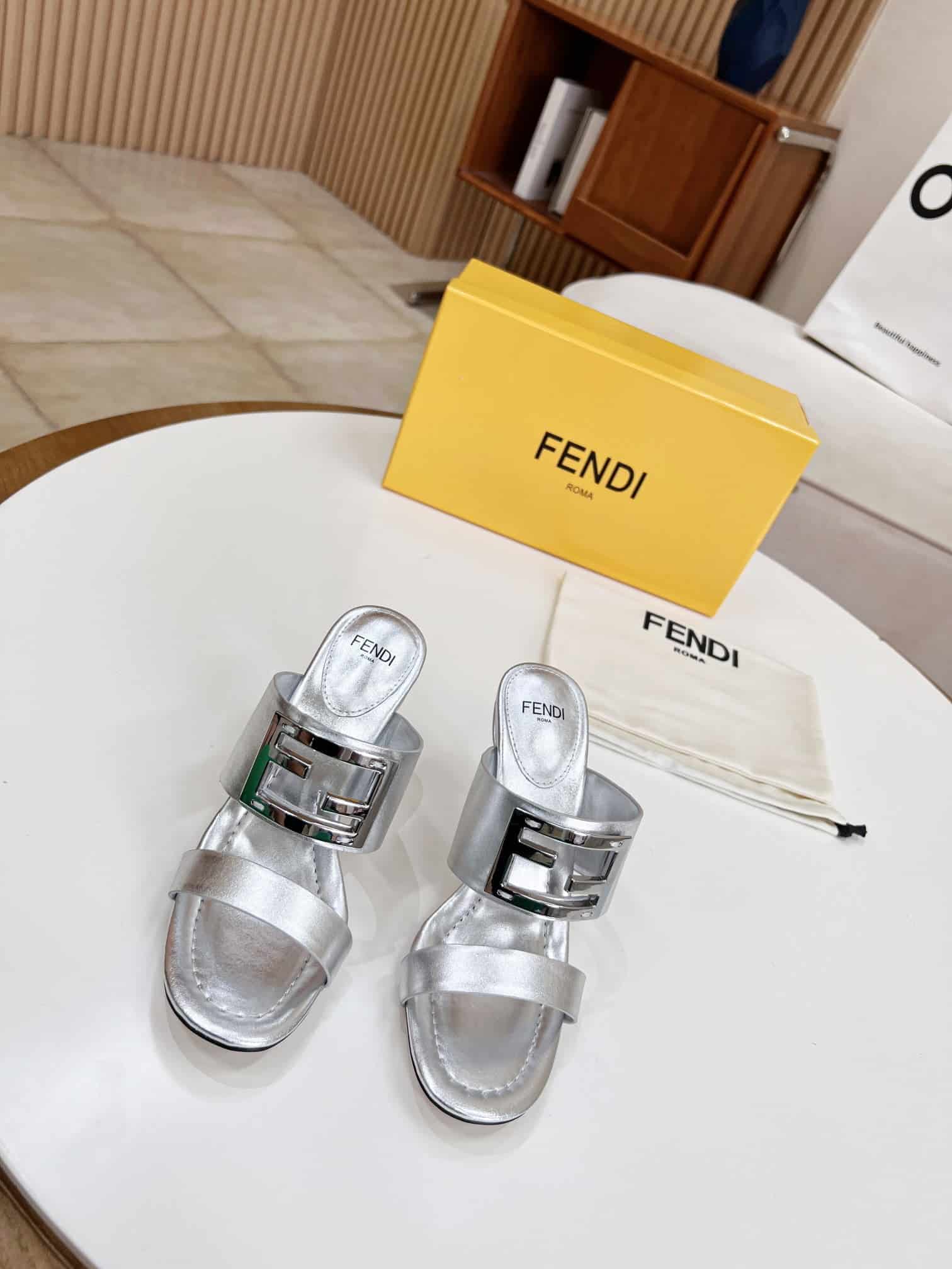 (1:1 replica) Fendi Baguette Silver Heels For Women