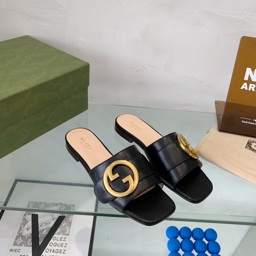(1:1 replica) Gucci Blondie Slide Sandal Black For Women GG