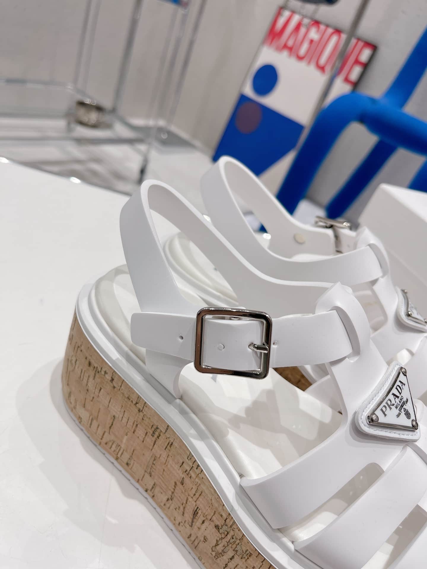 (1:1 replica) Prada Rubber Wedge Platform Sandals White For Women 2.9in/75mm PRD 1X853M_3LLP_F0009_F_B075