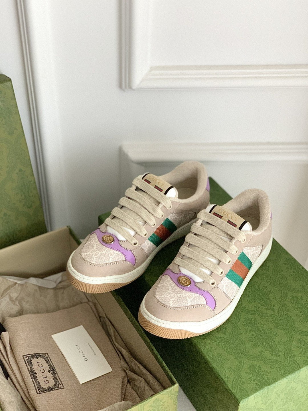 (1:1 replica) Gucci Women s Screener Sneaker Beige For Women 546551-HVKI0-9765