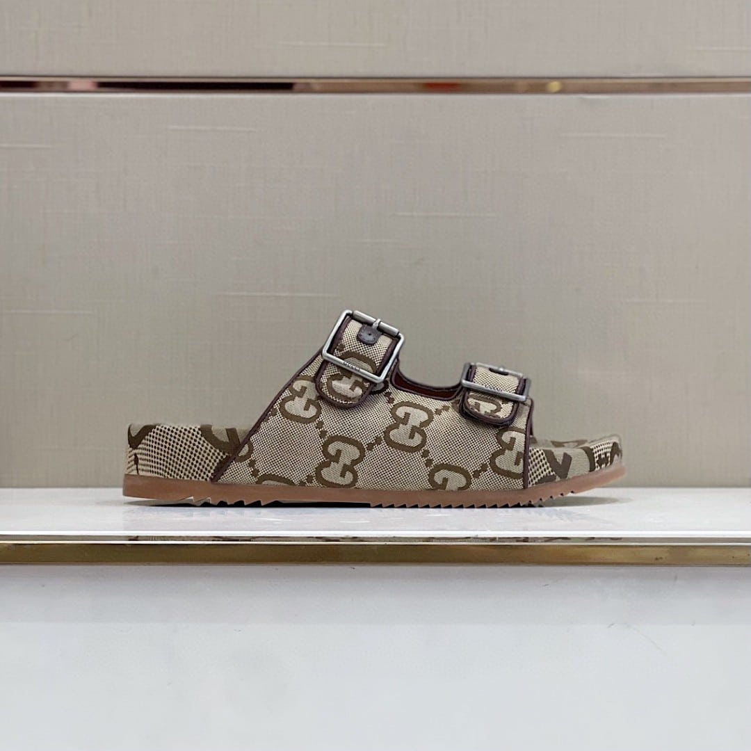 (1:1 replica) Gucci Women s Maxi GG Slide Sandal With Straps Beige And Ebony For Women 658020 2HK60