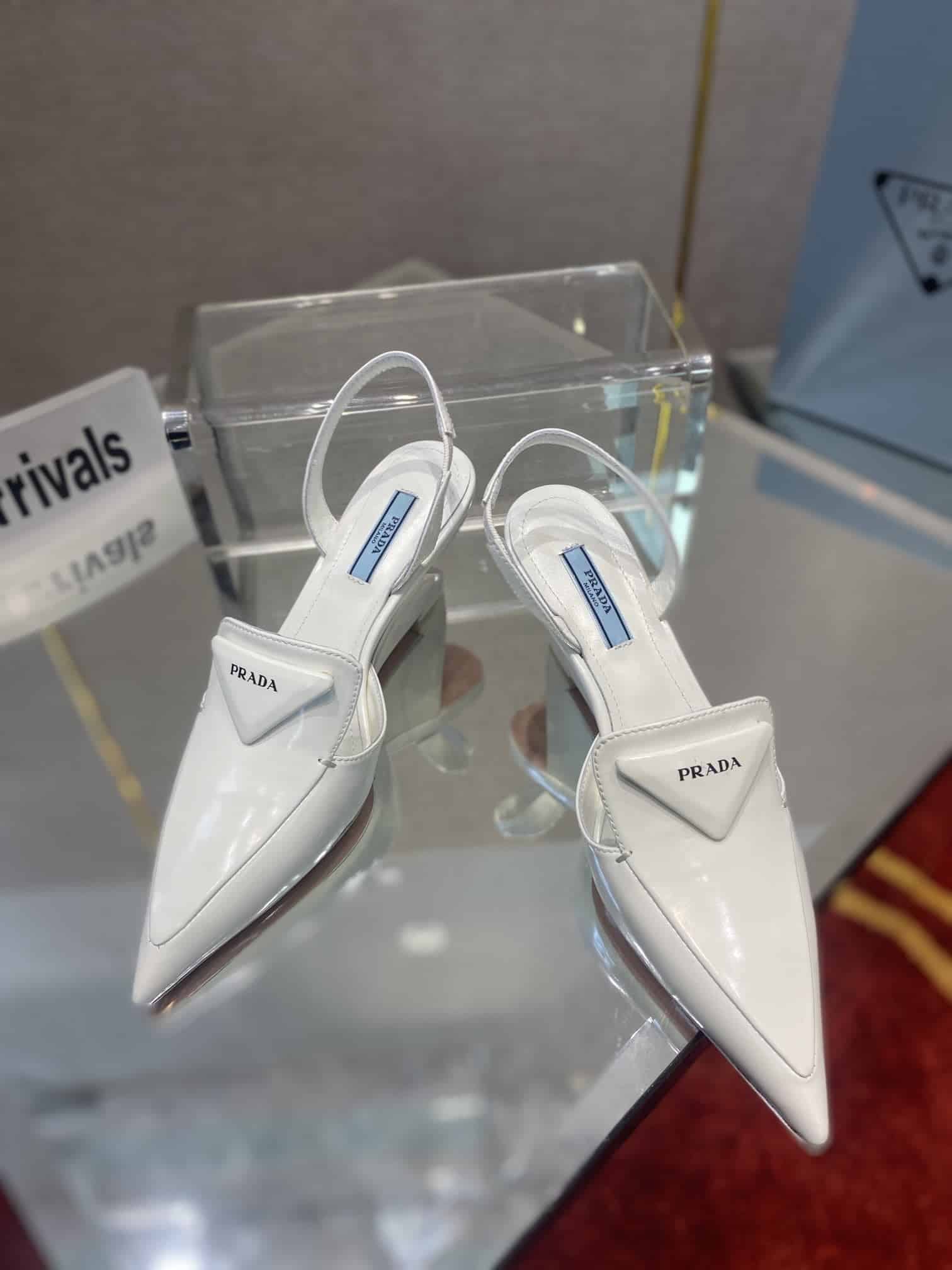 (1:1 replica) Prada Brushed Slingback Pumps White For Women 2.6in/65mm PRD