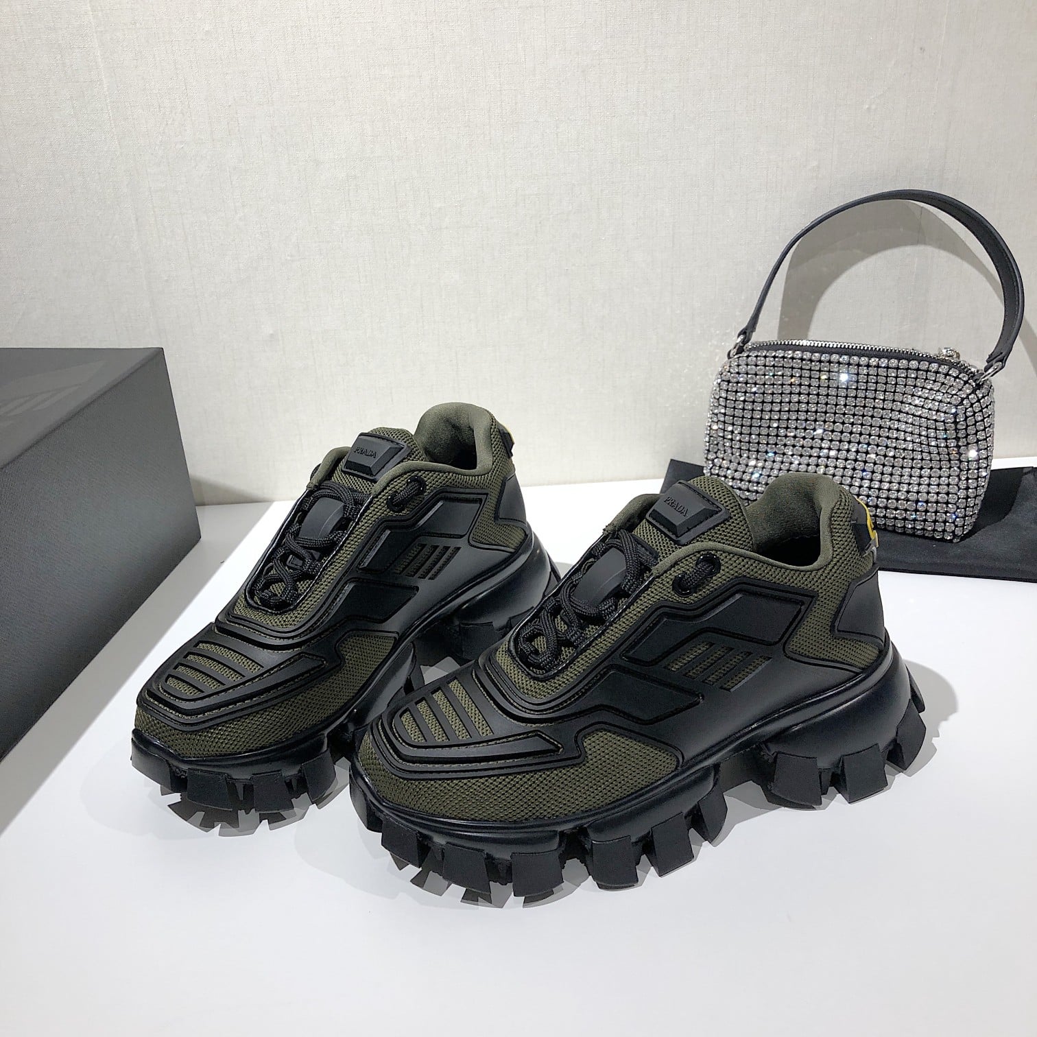 (1:1 replica) Prada Cloudbust Thunder Sneakers Green/Black For Women 2.4in/60mm PRD