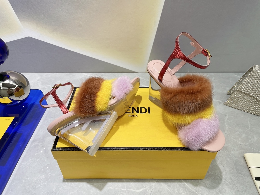 (1:1 replica) Fendi First Pink Mink High-Heeled Sandals For Women