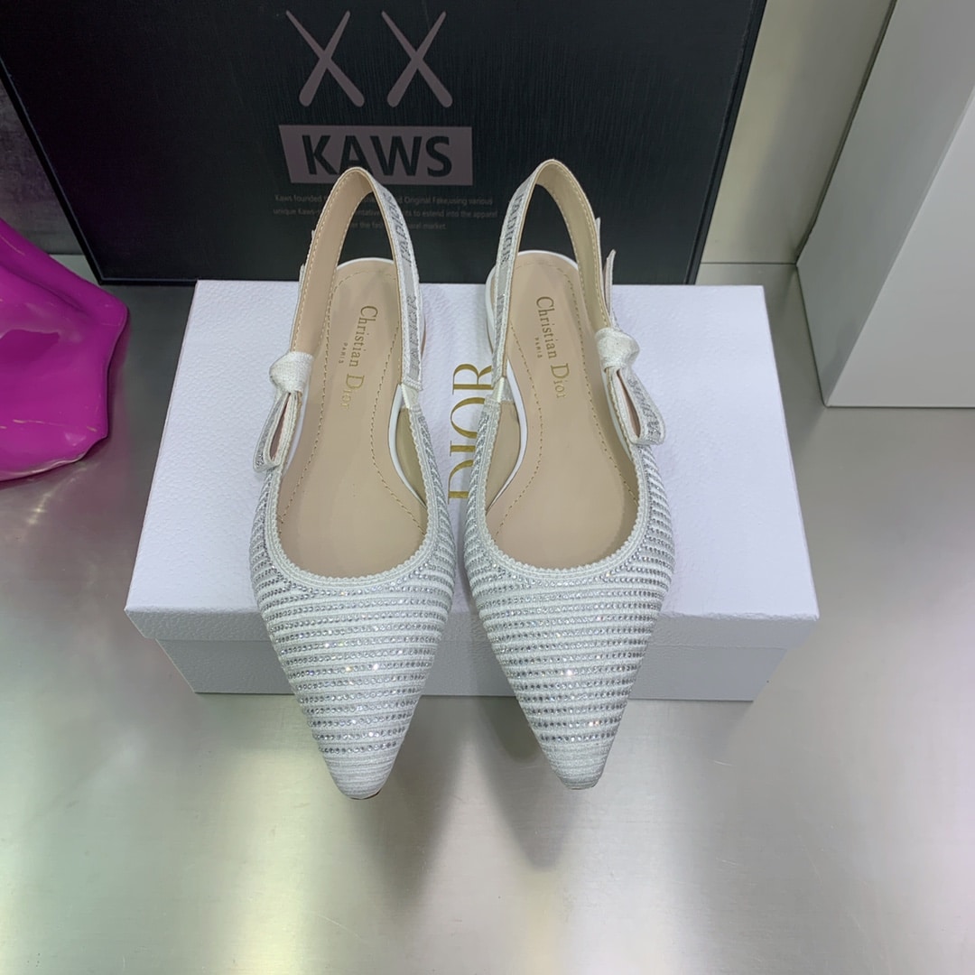 (1:1 replica) Christian Dior Women s J Adior Slingback Ballerina Flat Bright White For Women CD