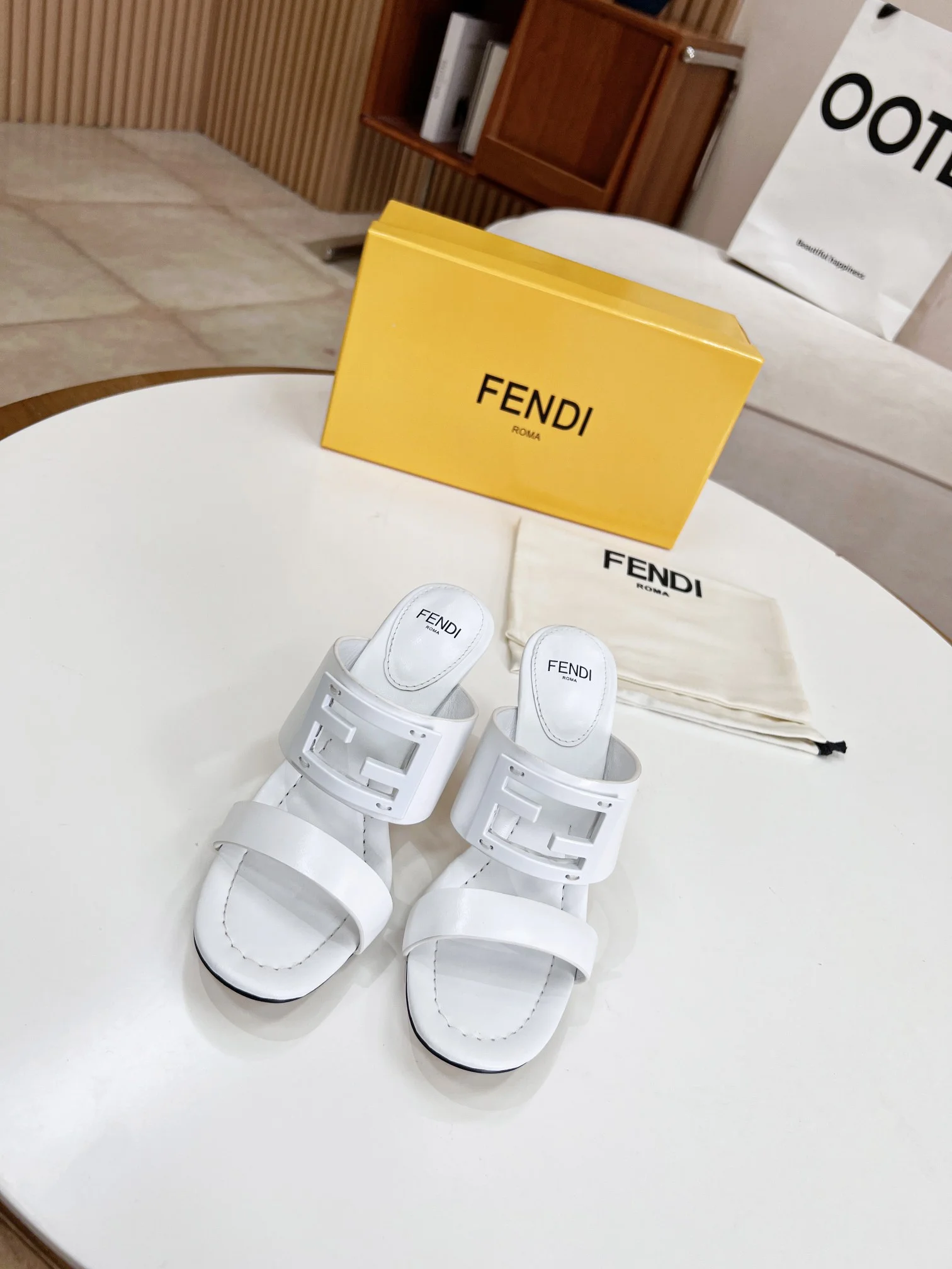 (1:1 replica) Fendi Baguette White Heels For Women