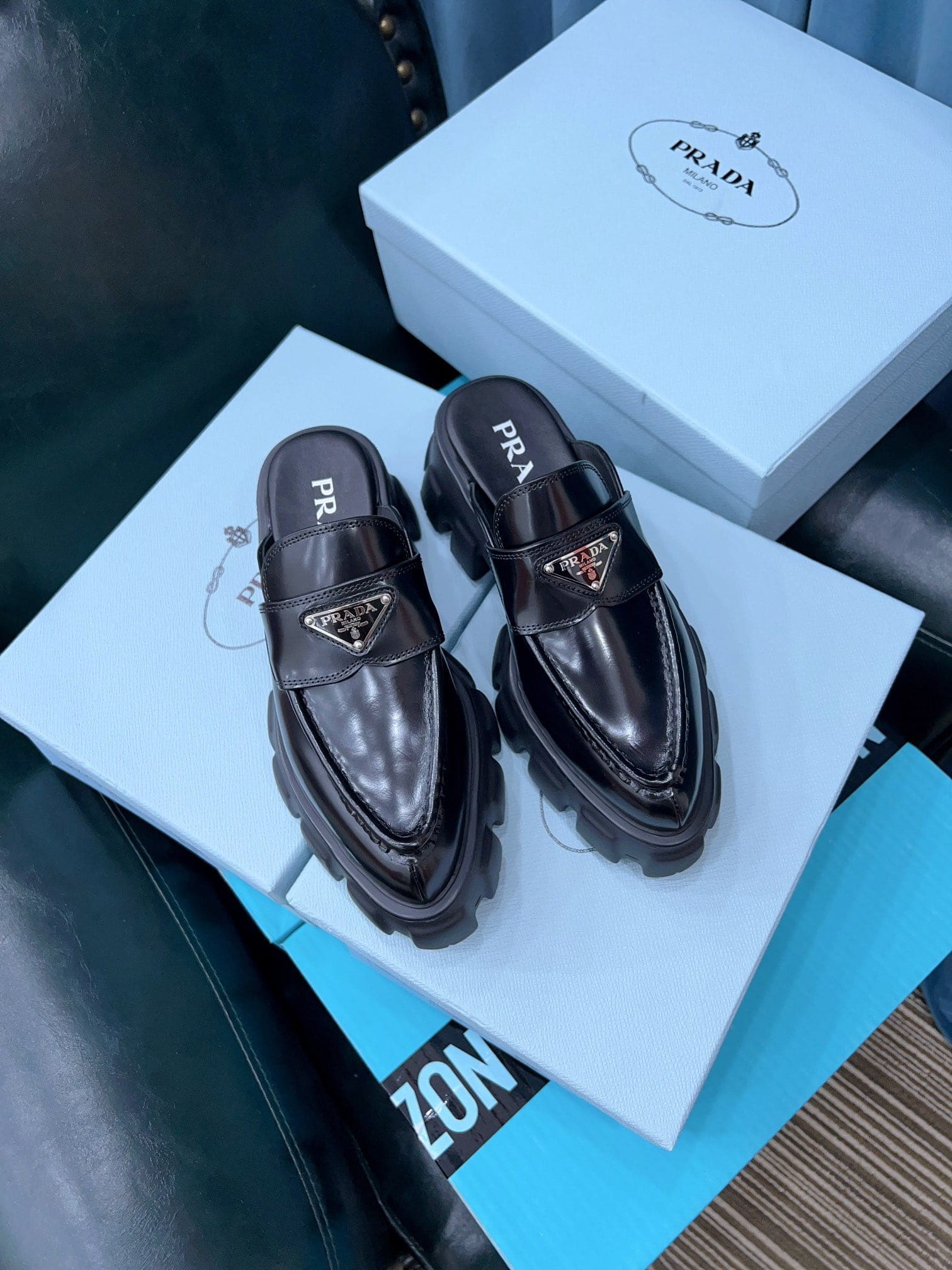 (1:1 replica) Prada Chocolate Brushed Mules Black For Women 2.4in/60mm PRD