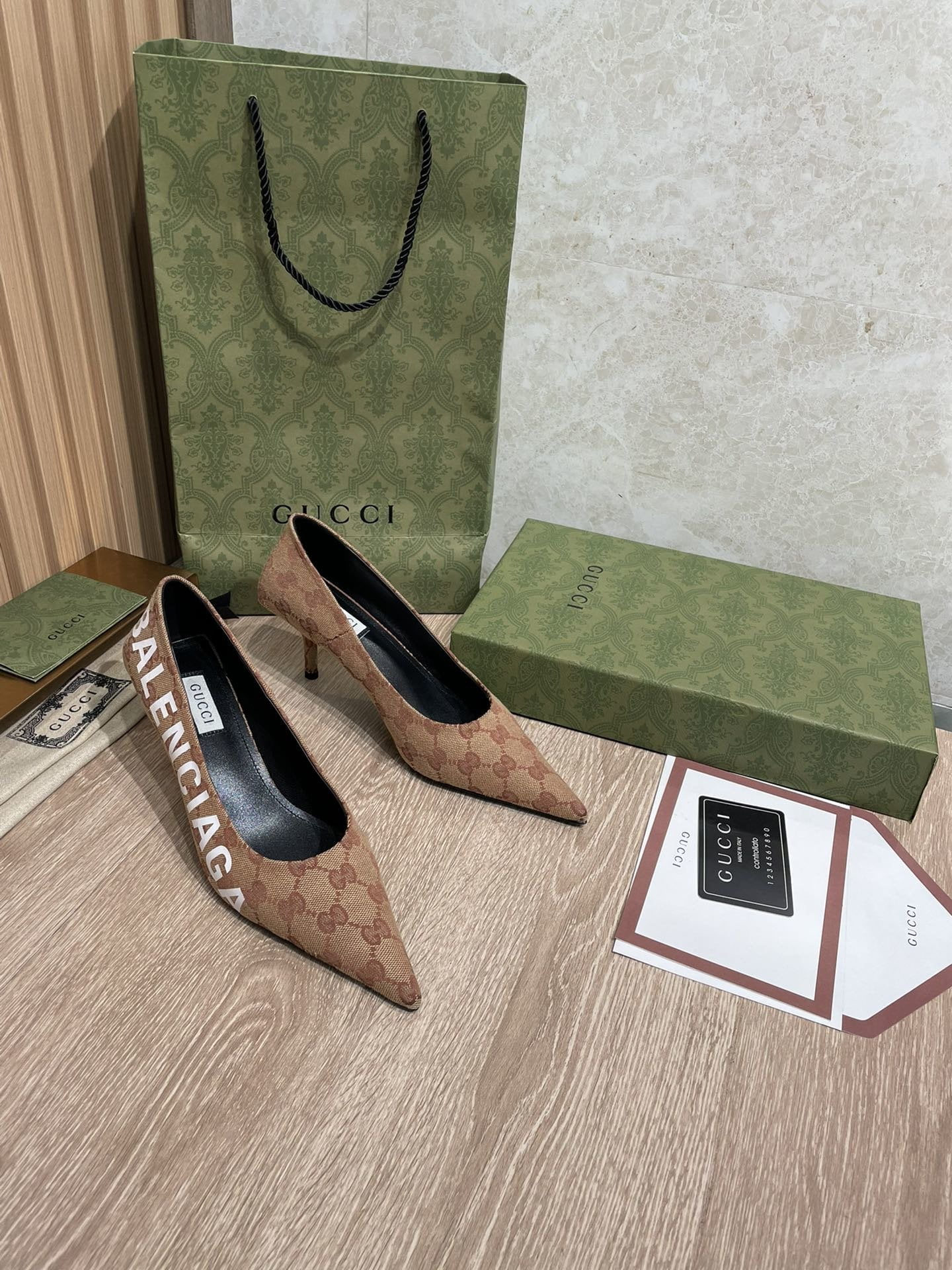(1:1 replica) Gucci Balenciaga The Hacker Project Square Knife Pump Brown For Women GG