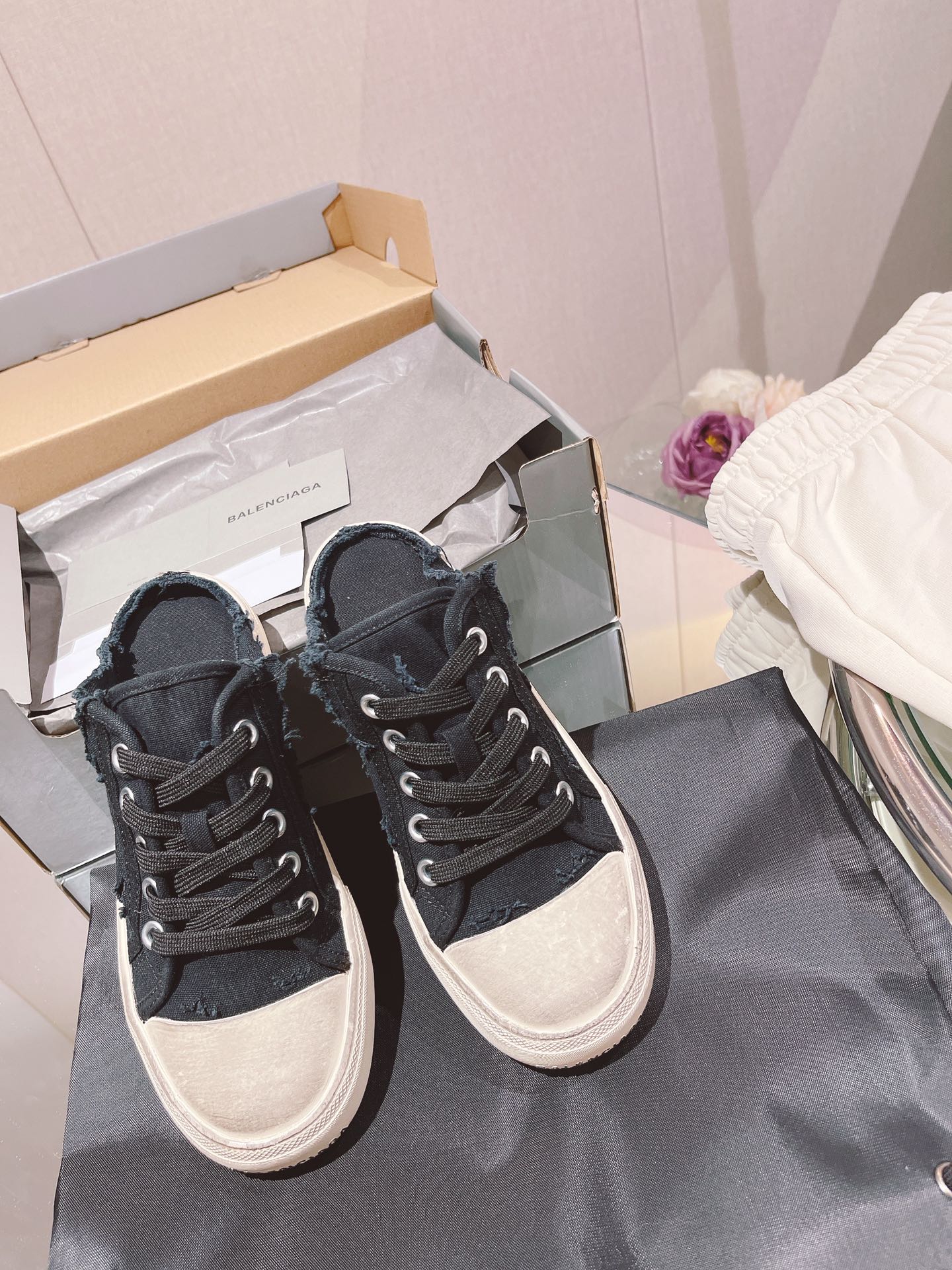 (1:1 replica) Balenciaga Paris Trainers Mule Black For Women