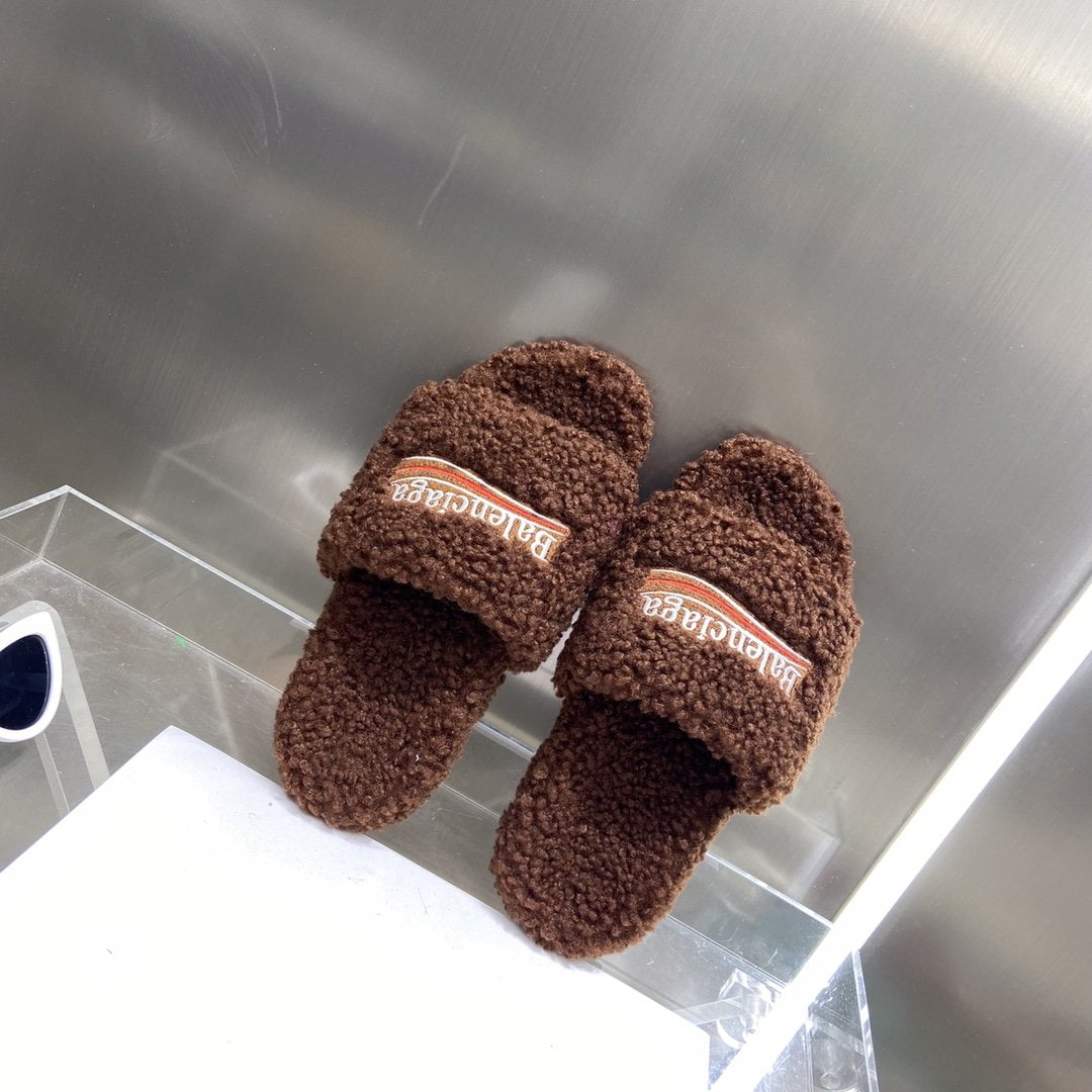 (1:1 replica) Balenciaga Furry Slide Sandal Brown For Women