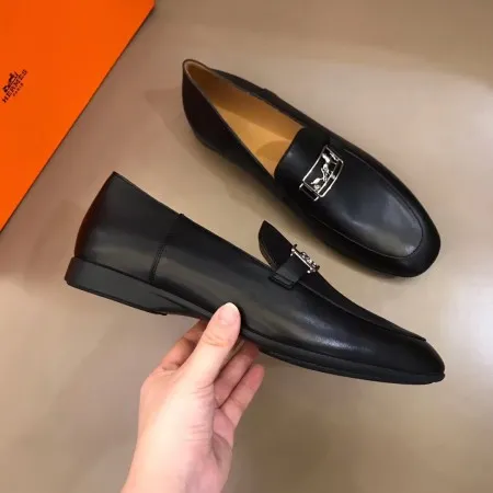 (1:1 replica) Hermes Men s Tenor Loafers In Black Calfskin HM014