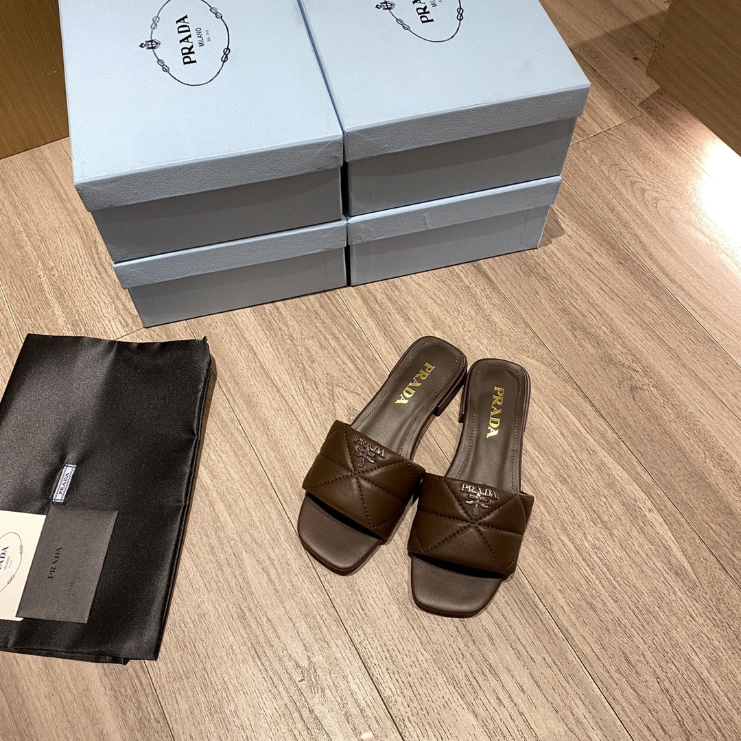 (1:1 replica) Prada Quilted Nappa Sabots Brown For Women 0.4in/10mm PRD