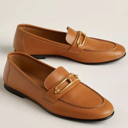 (1:1 replica) Hermes Women s Colette Loafers in Brown Leather HM070