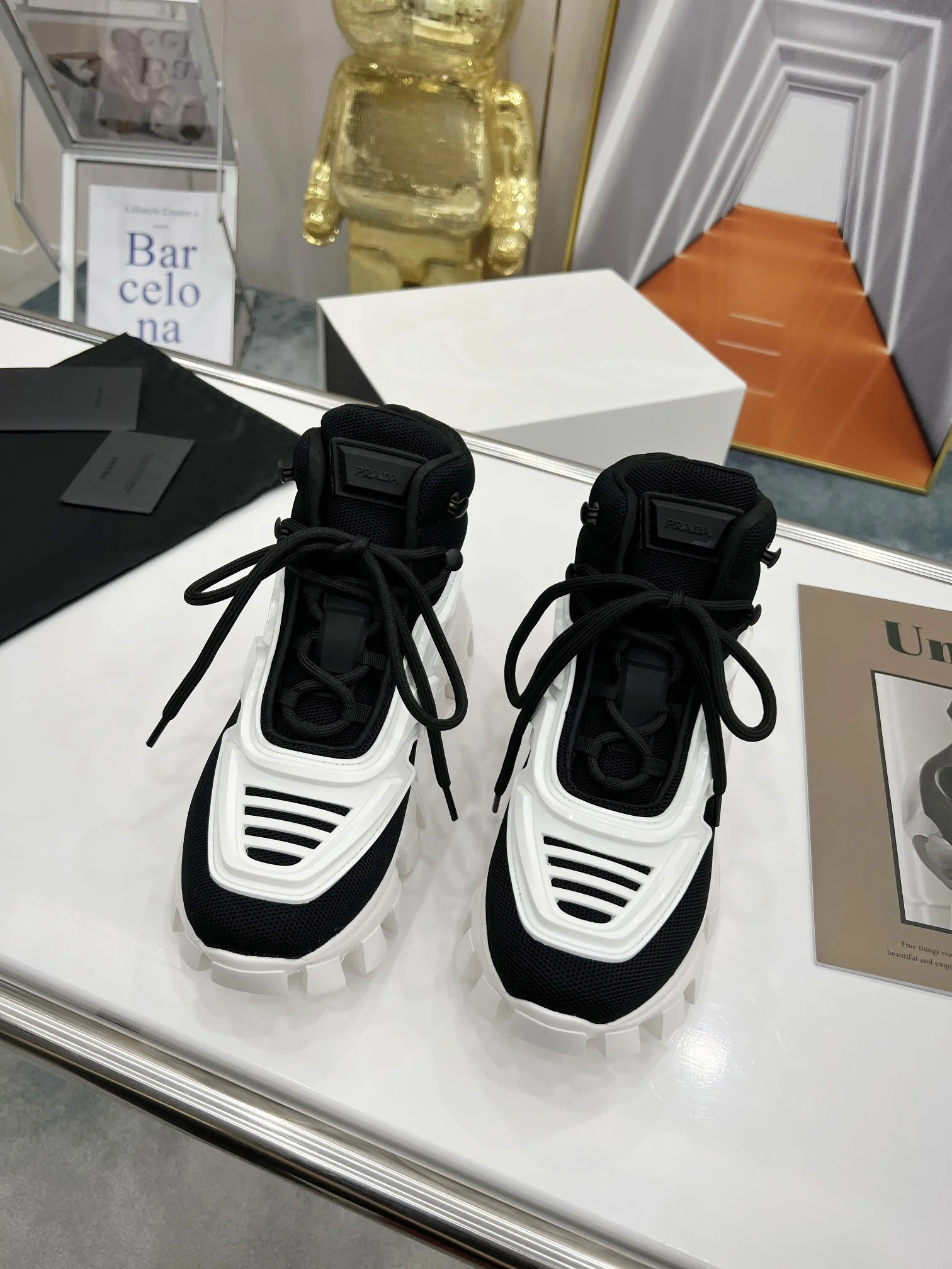 (1:1 replica) Prada Cloudbust Thunder High-Top Sneakers White/Black For Women 1.9in/50mm PRD