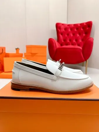 (1:1 replica) Hermes Women s Destin Loafers in White Leather HM072