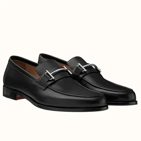 (1:1 replica) Hermes Men s Sydney Loafers In Black Calfskin HM043