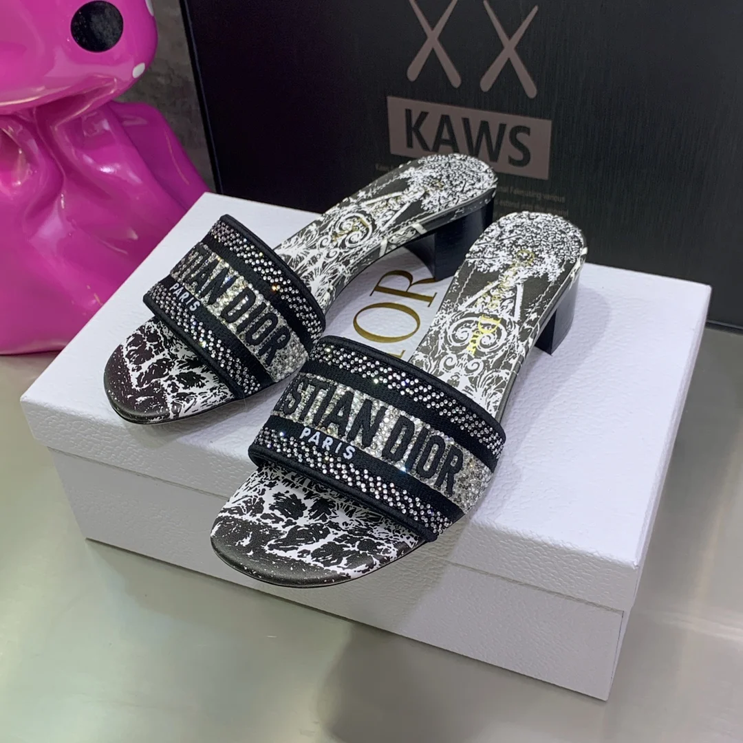 (1:1 replica) Christian Dior Women s Dway Heeled Slide Black For Women CD