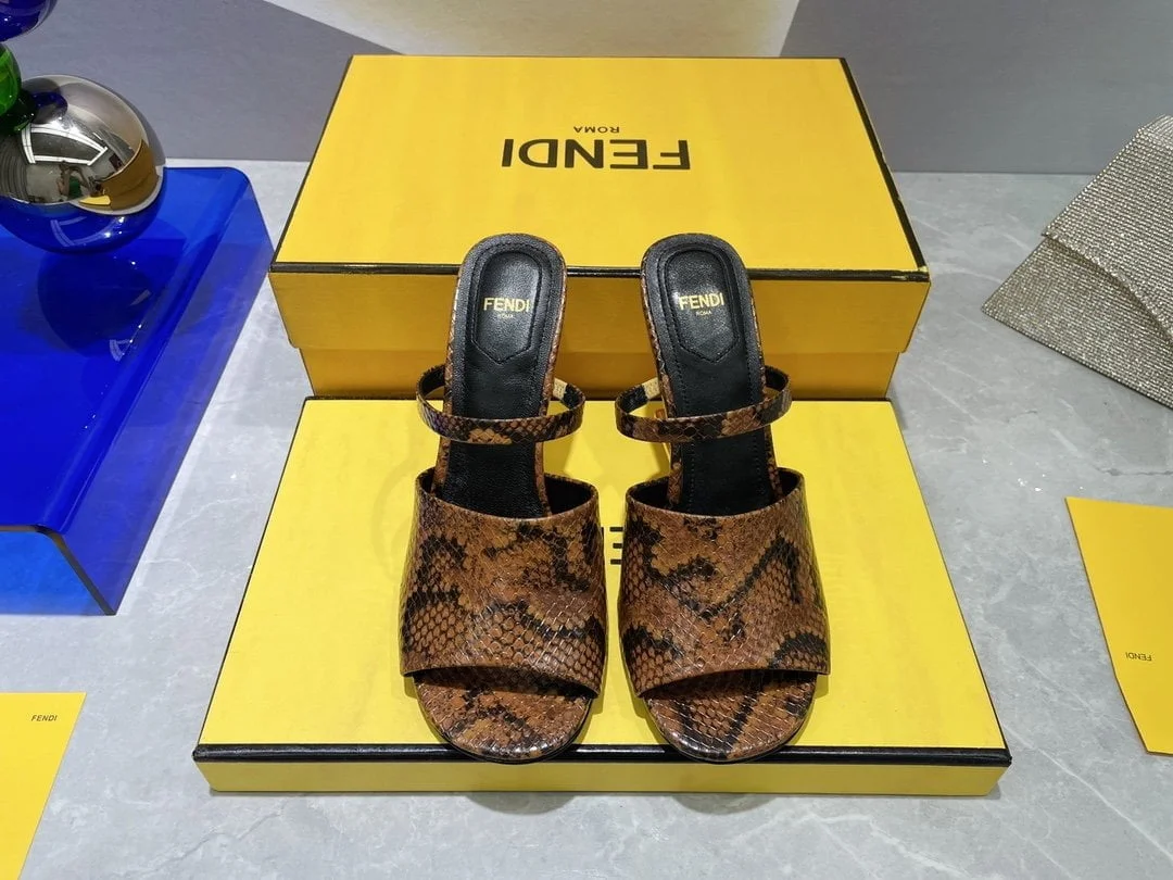 (1:1 replica) Fendi First Dark Brown Python High-Heeled Sandals For Women