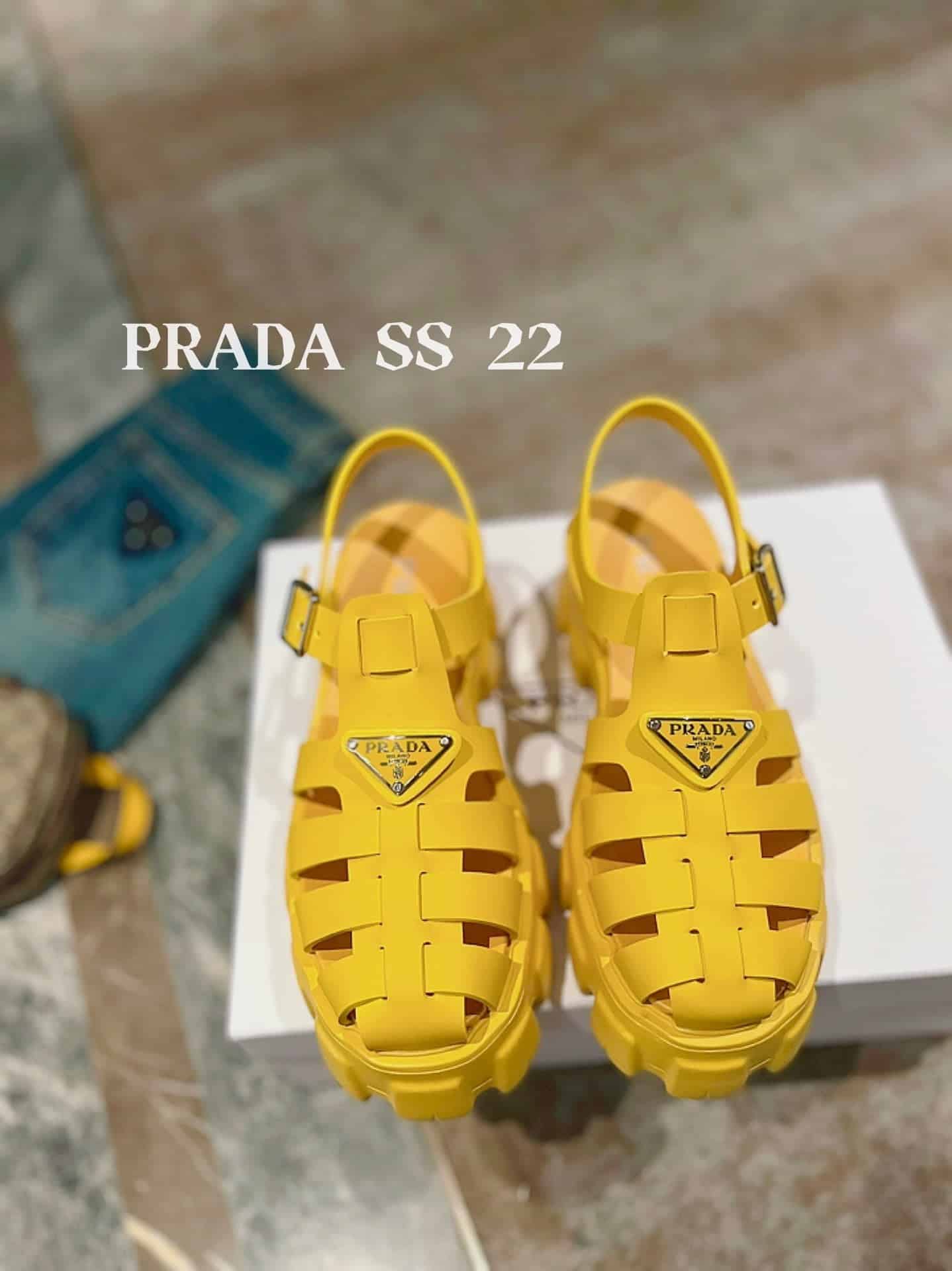 (1:1 replica) Prada Foam Rubber Sandals Yellow For Women 2.2in/55mm PRD 1X853M_3LKK_F0377_F_055