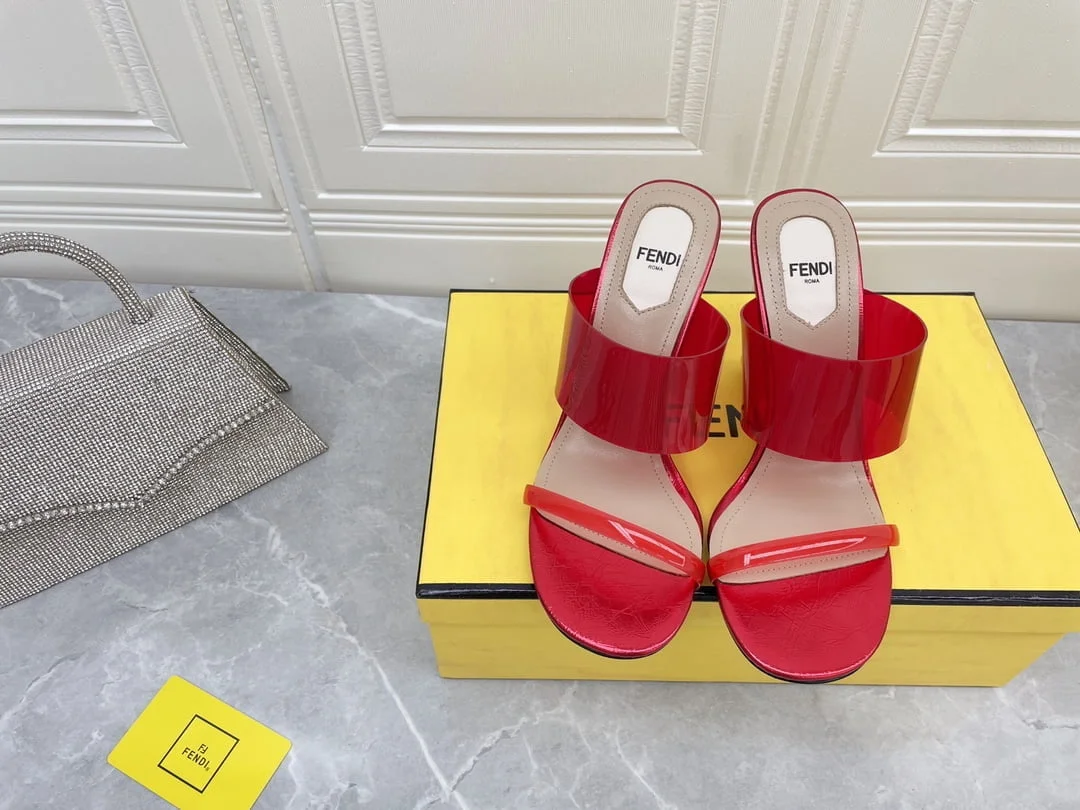 (1:1 replica) Fendi First Red Transparent High-Heeled Sandals For Women