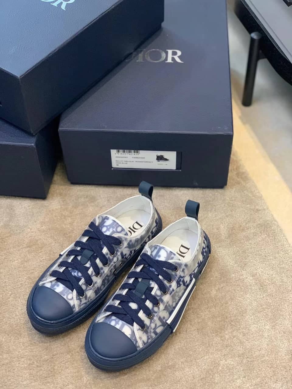 (1:1 replica) Christian Dior B23 Low-Top Sneaker Blue CD Beaded Canvas Blue For Women CD