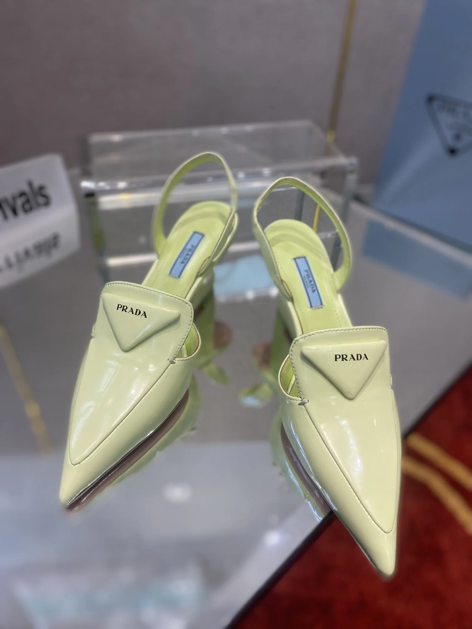 (1:1 replica) Prada Brushed Slingback Pumps Green For Women 2.6in/65mm PRD