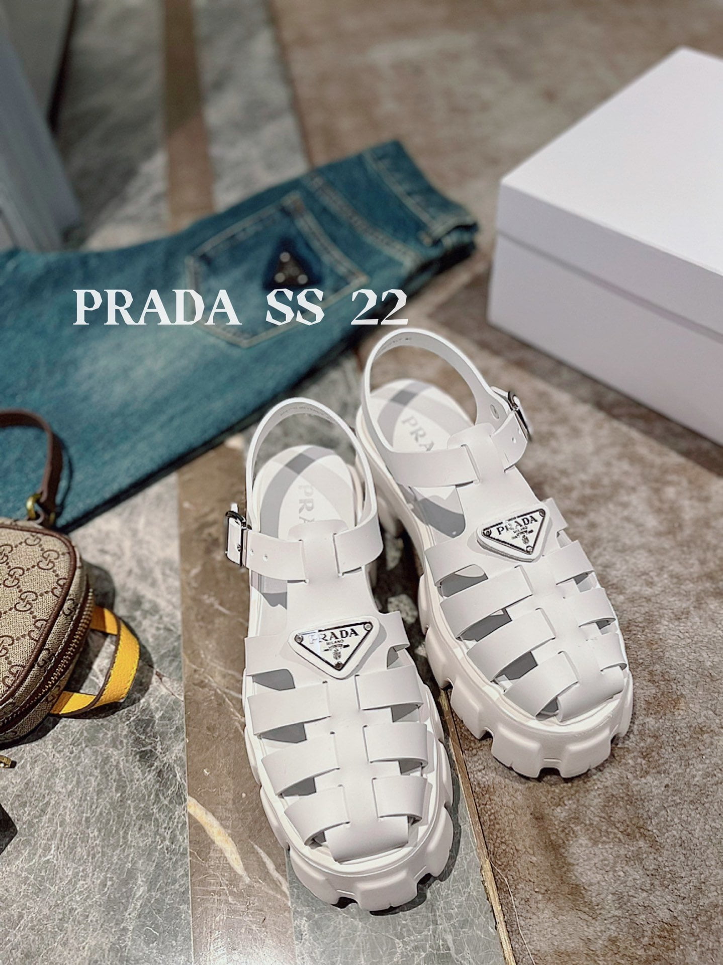 (1:1 replica) Prada Foam Rubber Sandals White For Women 2.2in/55mm PRD 1X853M_3LKK_F0009_F_055