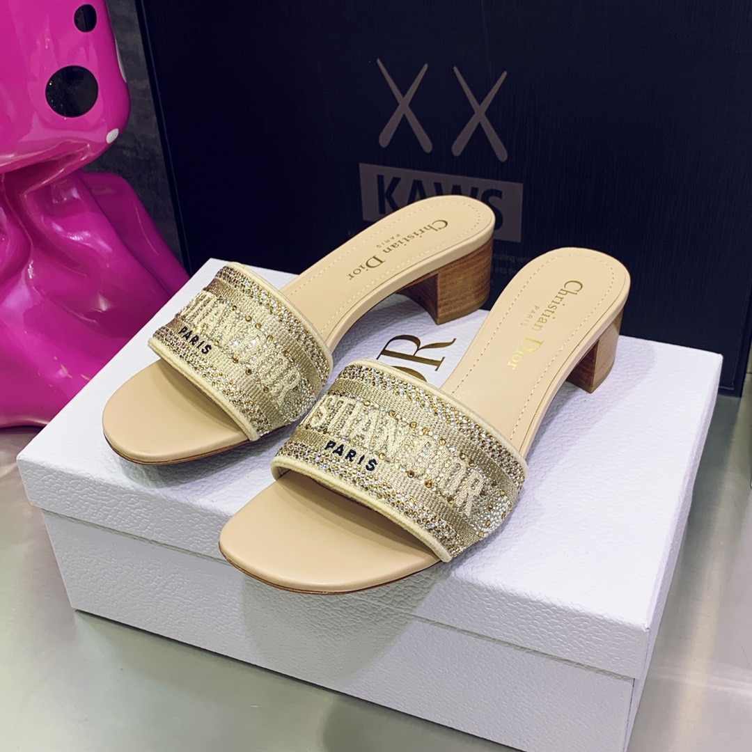 (1:1 replica) Christian Dior Women s Dway Heeled Slide Yellow For Women CD