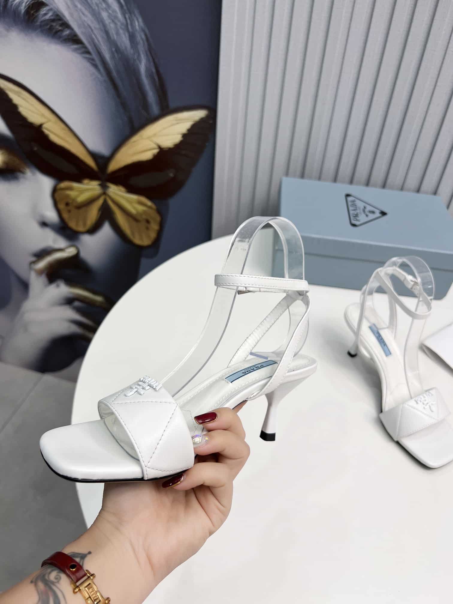 (1:1 replica) Prada Quilted Nappa Sandals White For Women 2.6in/65mm PRD
