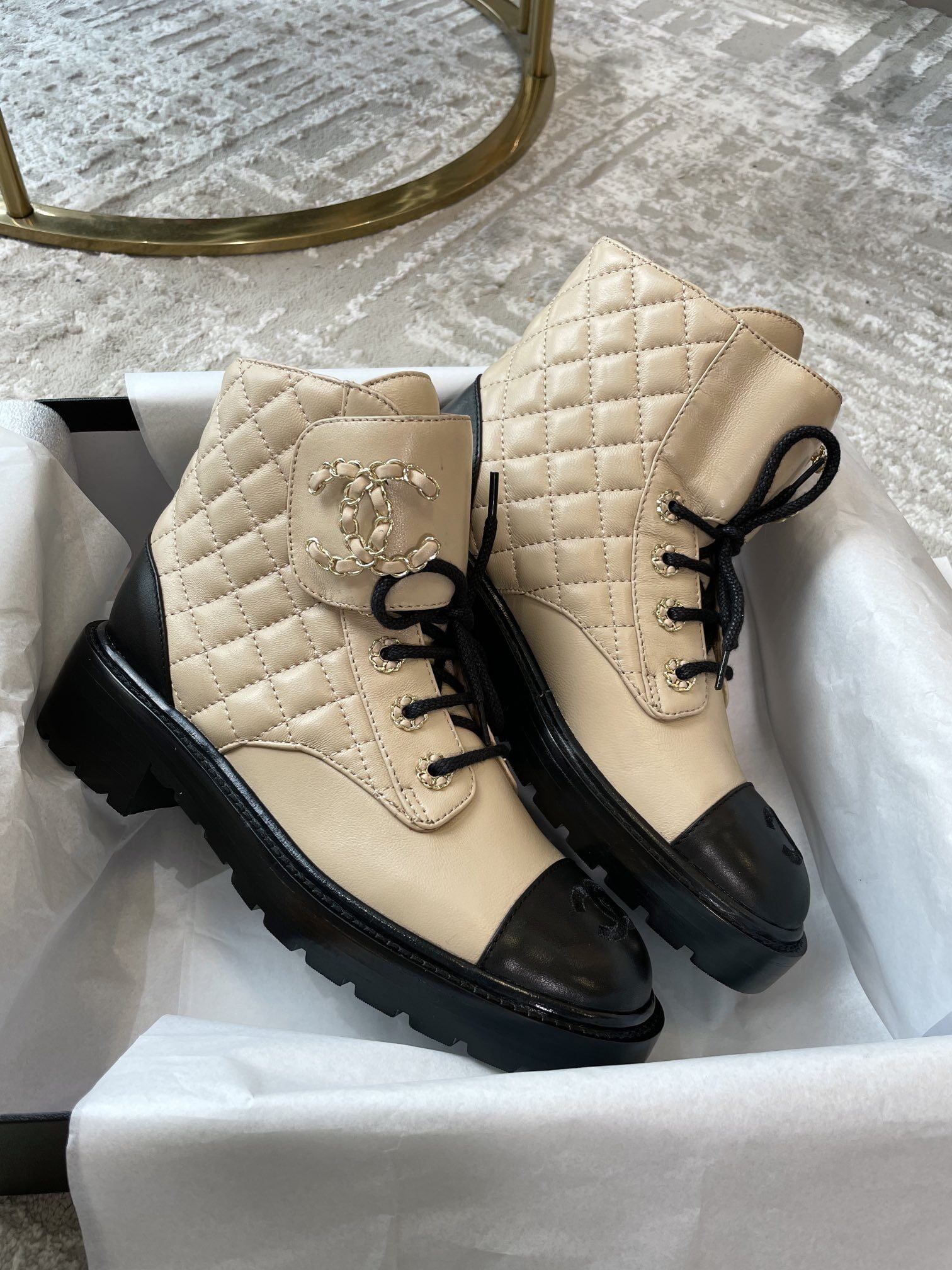 (1:1 replica) Chanel Women s Lace- Ups Beige For Women 1.5in/ 4cm