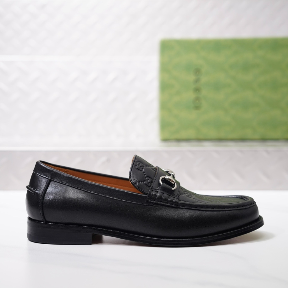 (1:1 replica) GUCCI LEATHER GC LOGO HORSEBIT BLACK LOAFER GL056