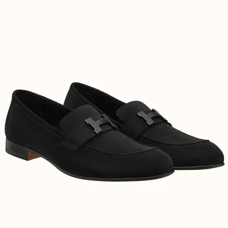 (1:1 replica) Hermes Men s Paris Loafers In Black Suede Calfskin HM013