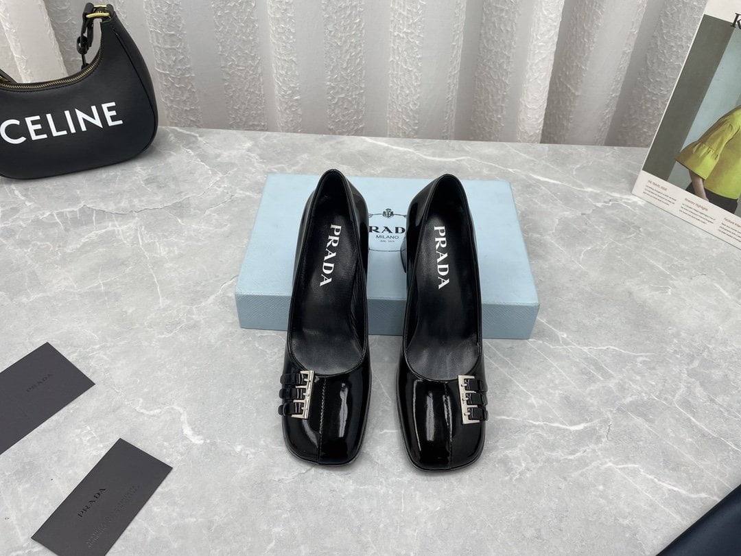 (1:1 replica) Prada Patent Pumps Black For Women 3.5in/90mm PRD